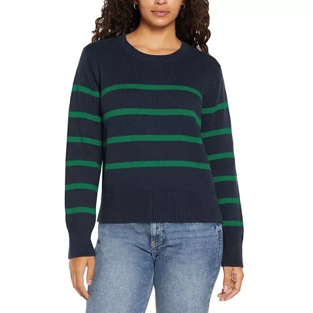 Gap Womens Crewneck Sweater XXL Midnight Sandra Stripe Navy Green Cotton